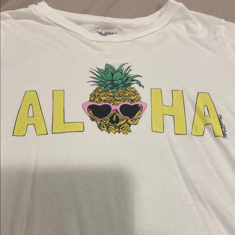 Lauren Moshi White T-Shirt with Aloha Pineapple Design Size S